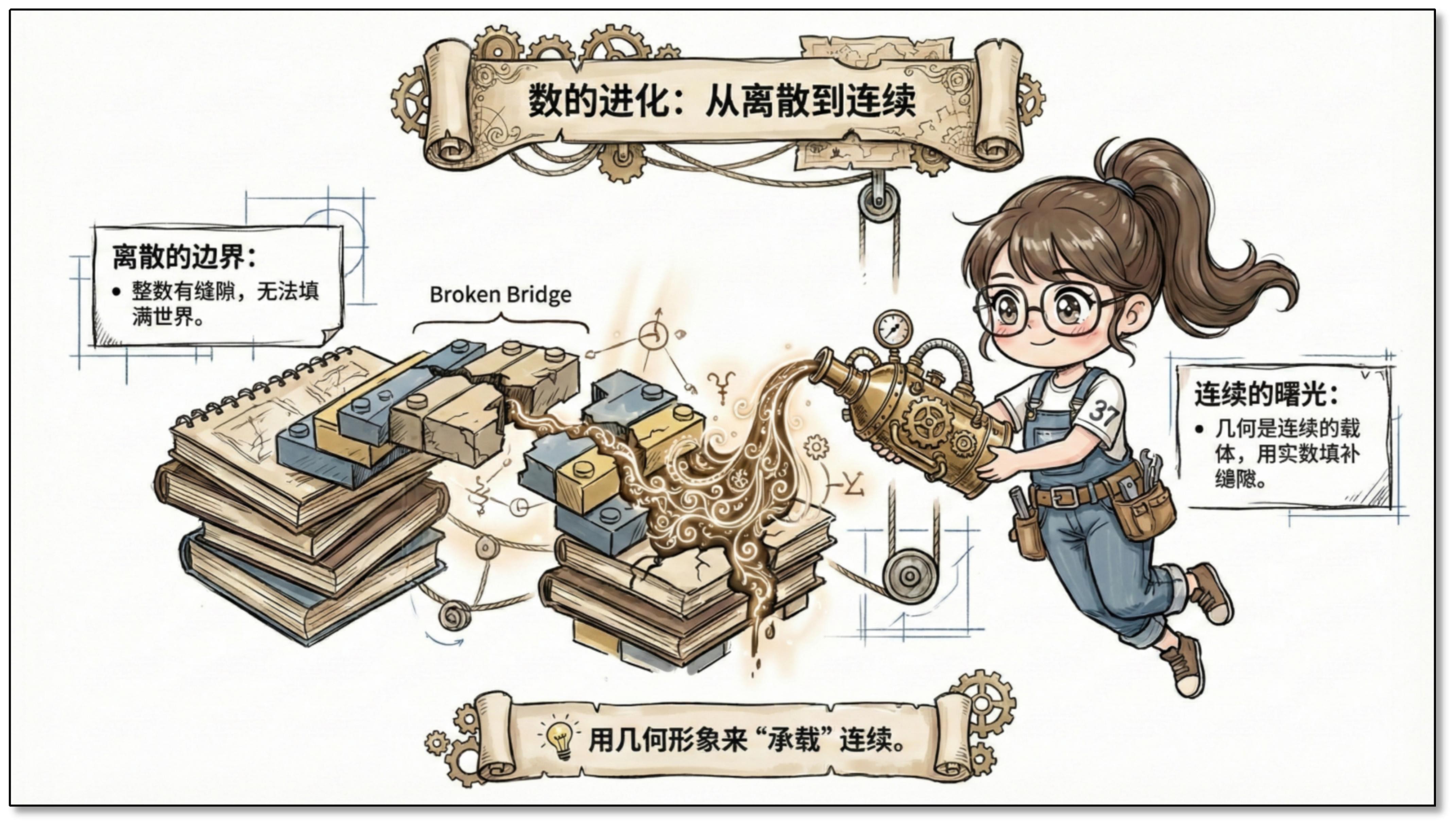 数的进化：从离散到连续，用几何形象来承载连续。